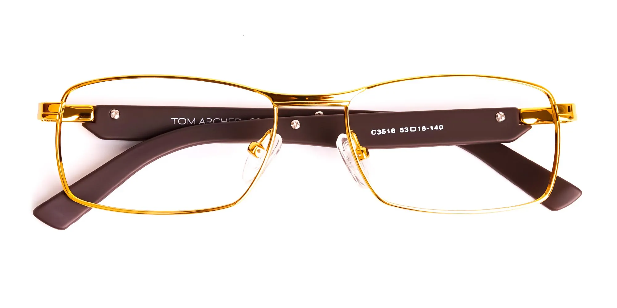 gold and matte brown rectangular glasses frames-2