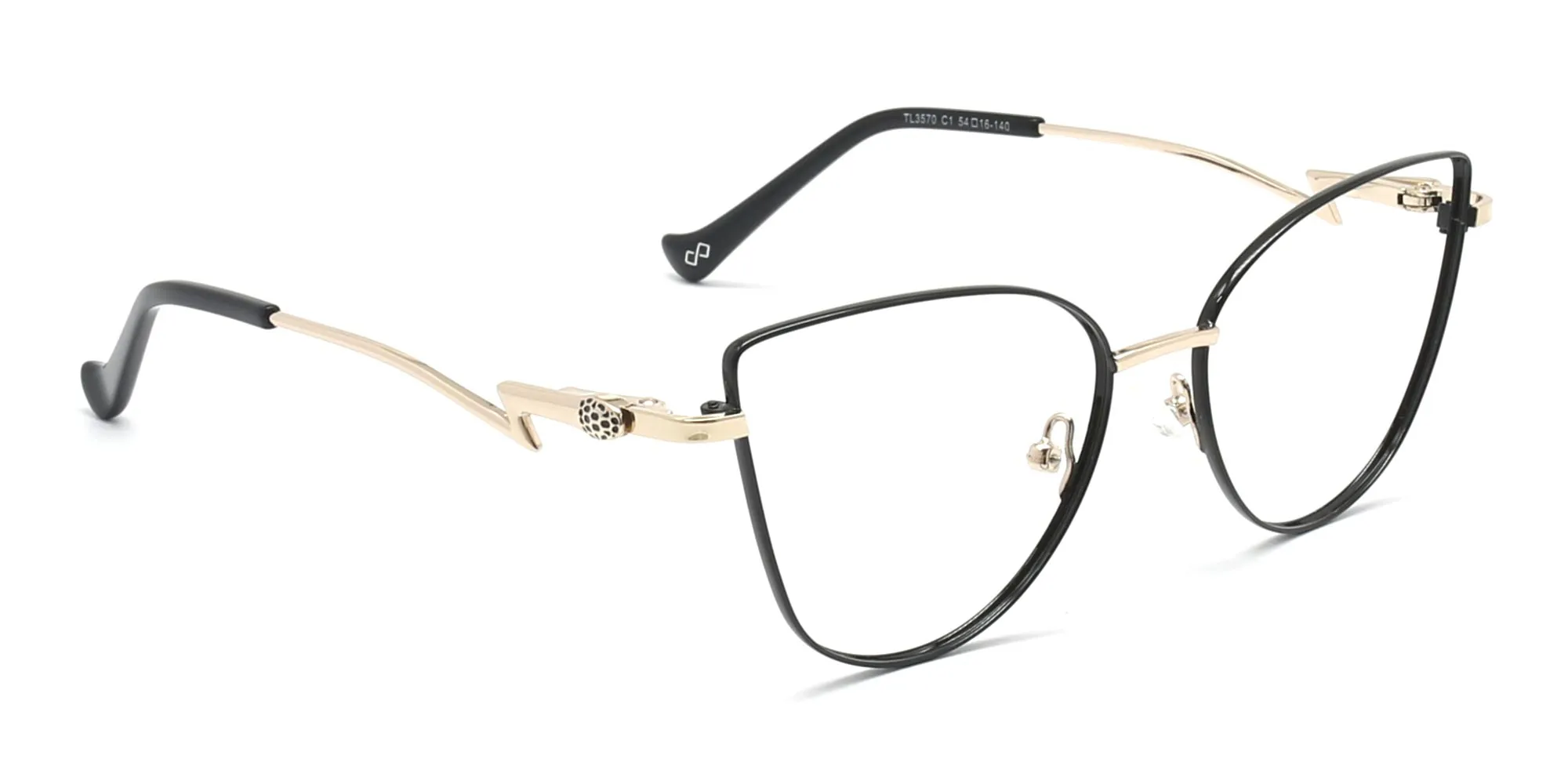 Black & Champagne Gold Cat Eye Glasses-2