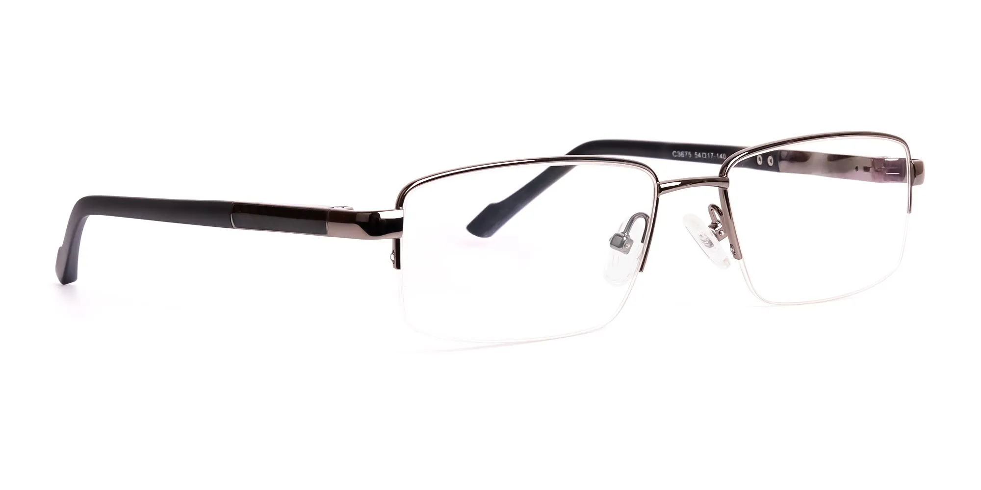 gunmetal and black half rim rectangular glasses frames -2