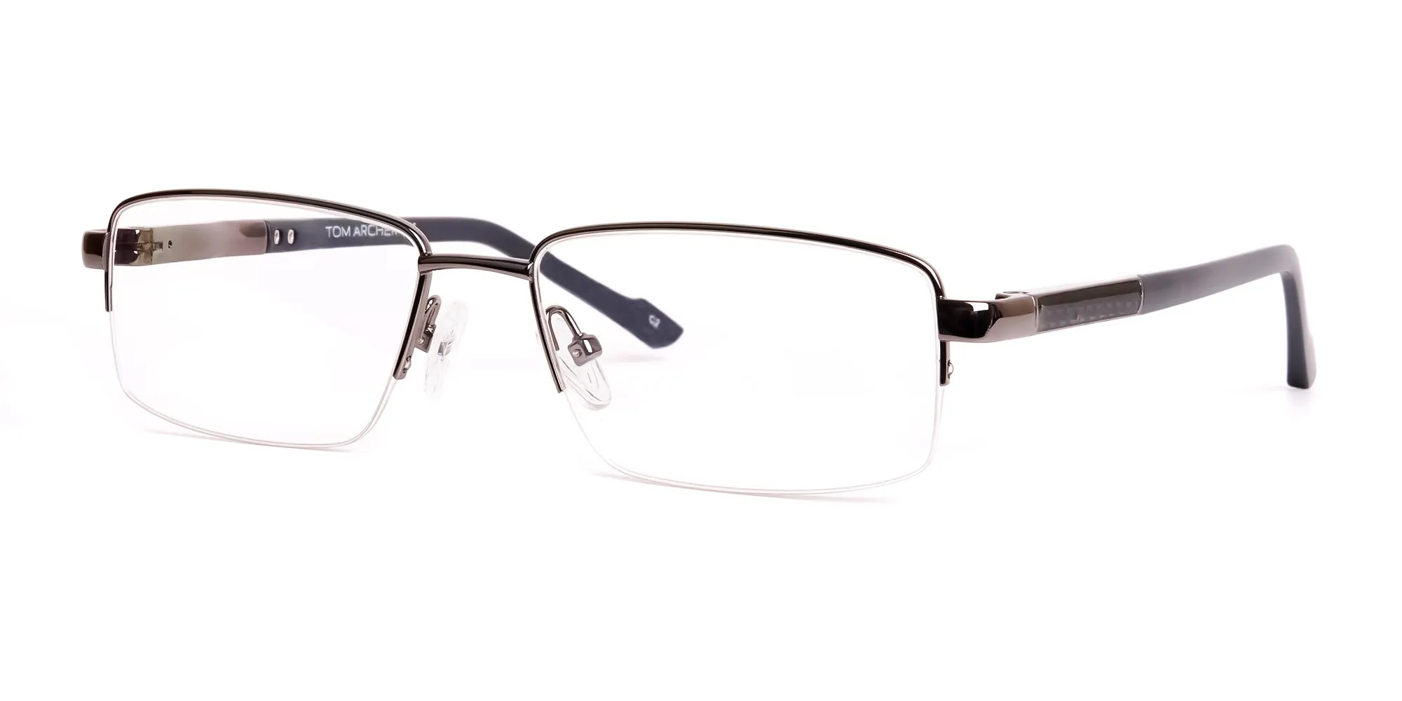 gunmetal and black half rim rectangular glasses frames -2