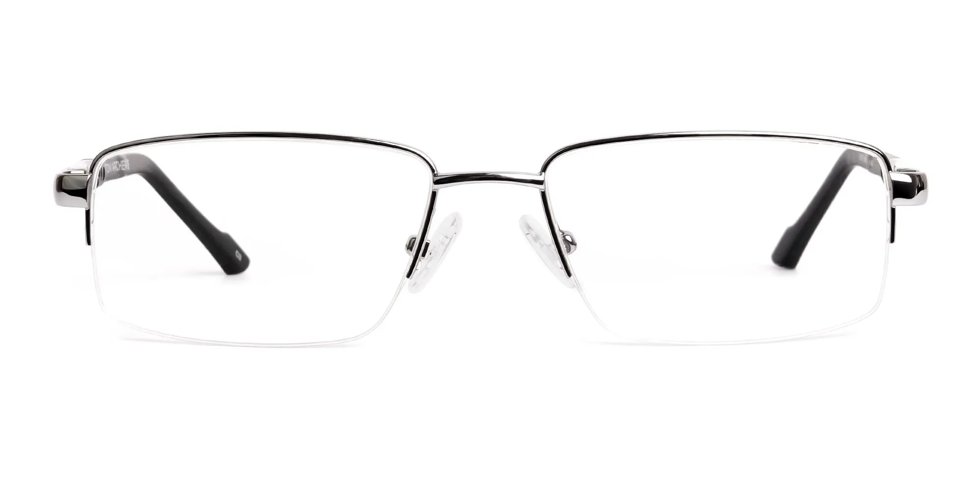 silver and black half rim rectangular glasses frames  -2