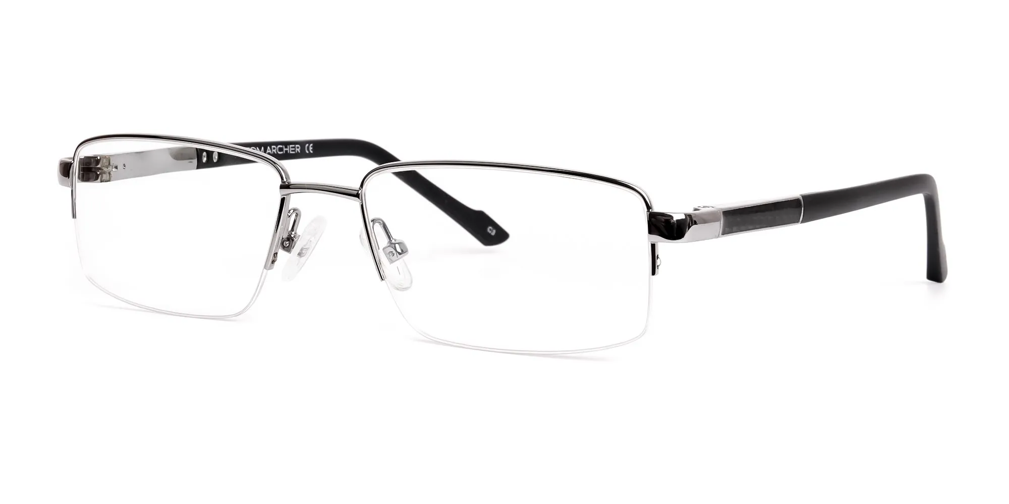 silver and black half rim rectangular glasses frames  -2