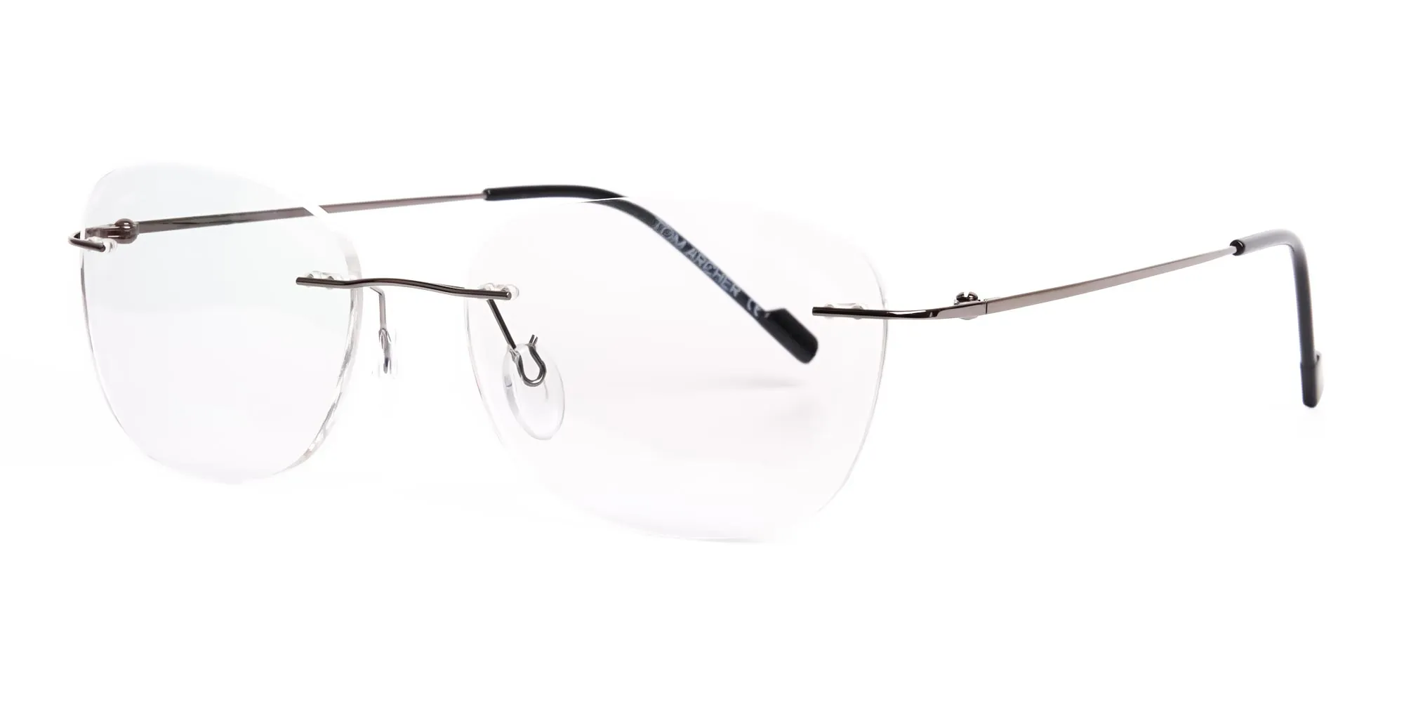 gunmetal square rimless glasses frames-2