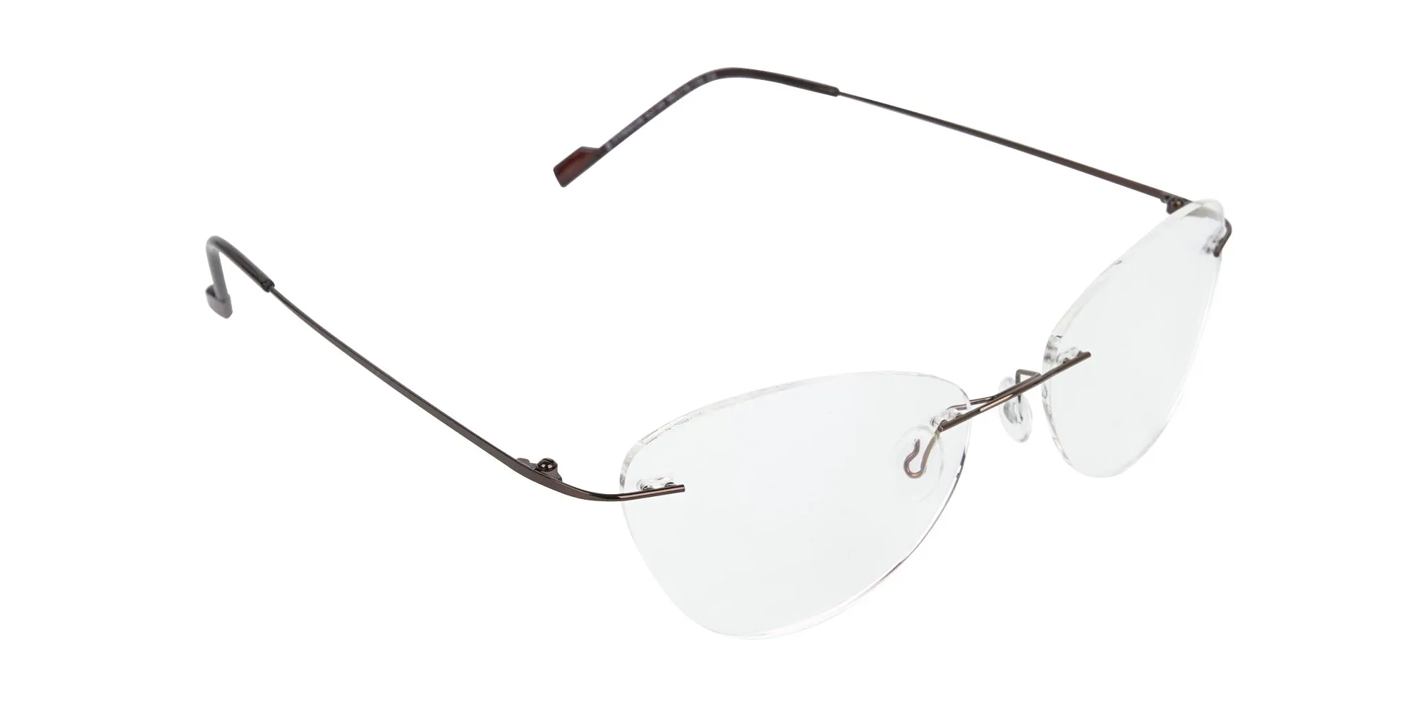 Rimless Cat-Eye Glasses in Brown Metal-2