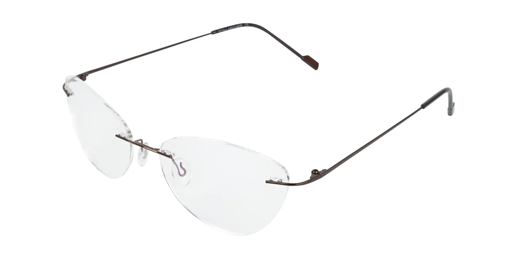 Rimless Cat-Eye Glasses in Brown Metal-2