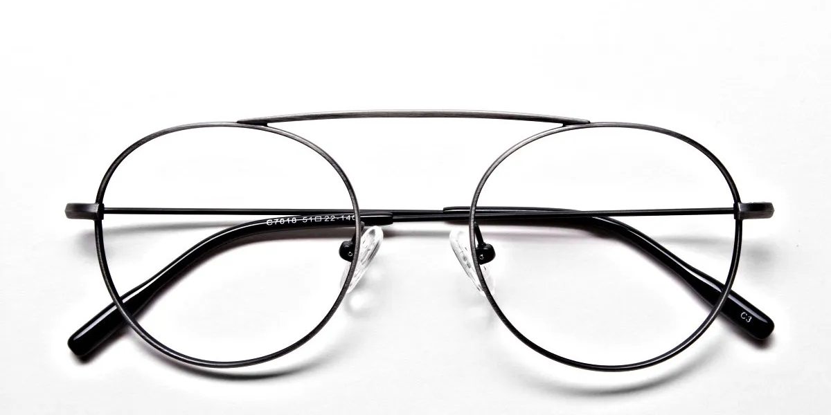 Gunmetal Round Glasses, Eyeglasses -2