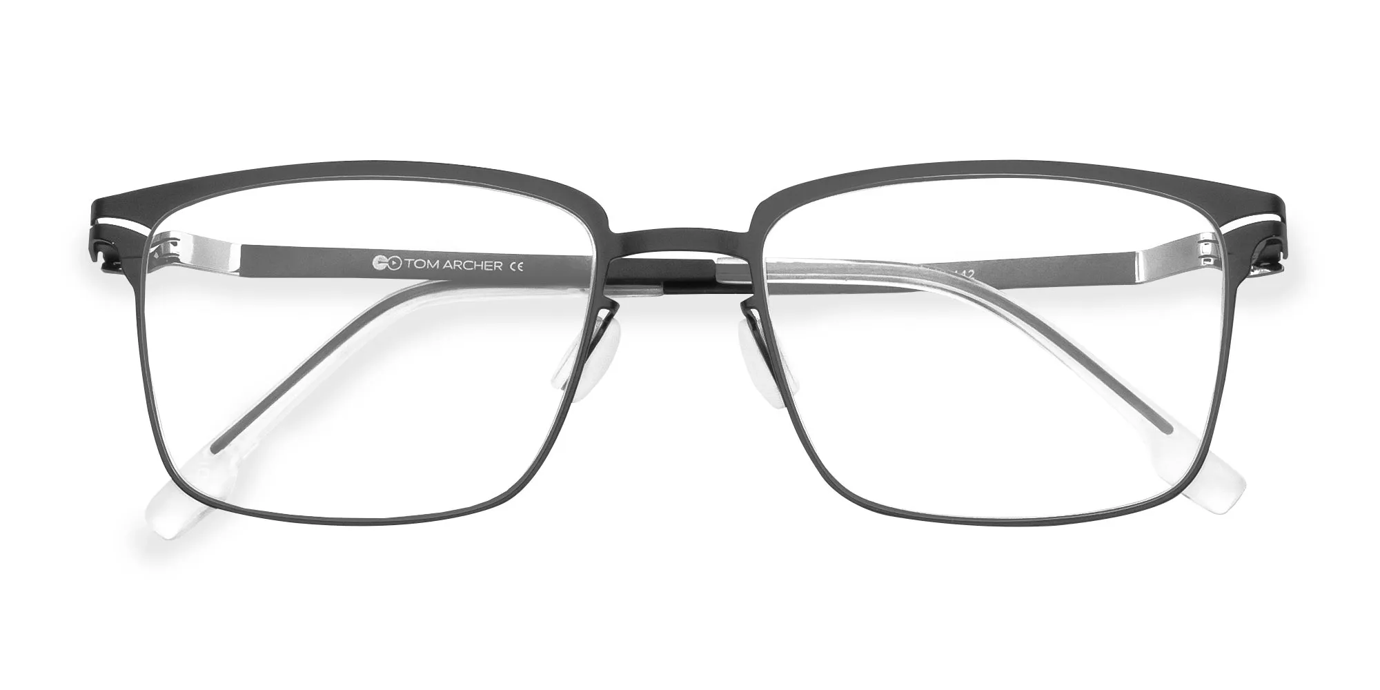 Metallic Black Square Metal Frame Glasses-2