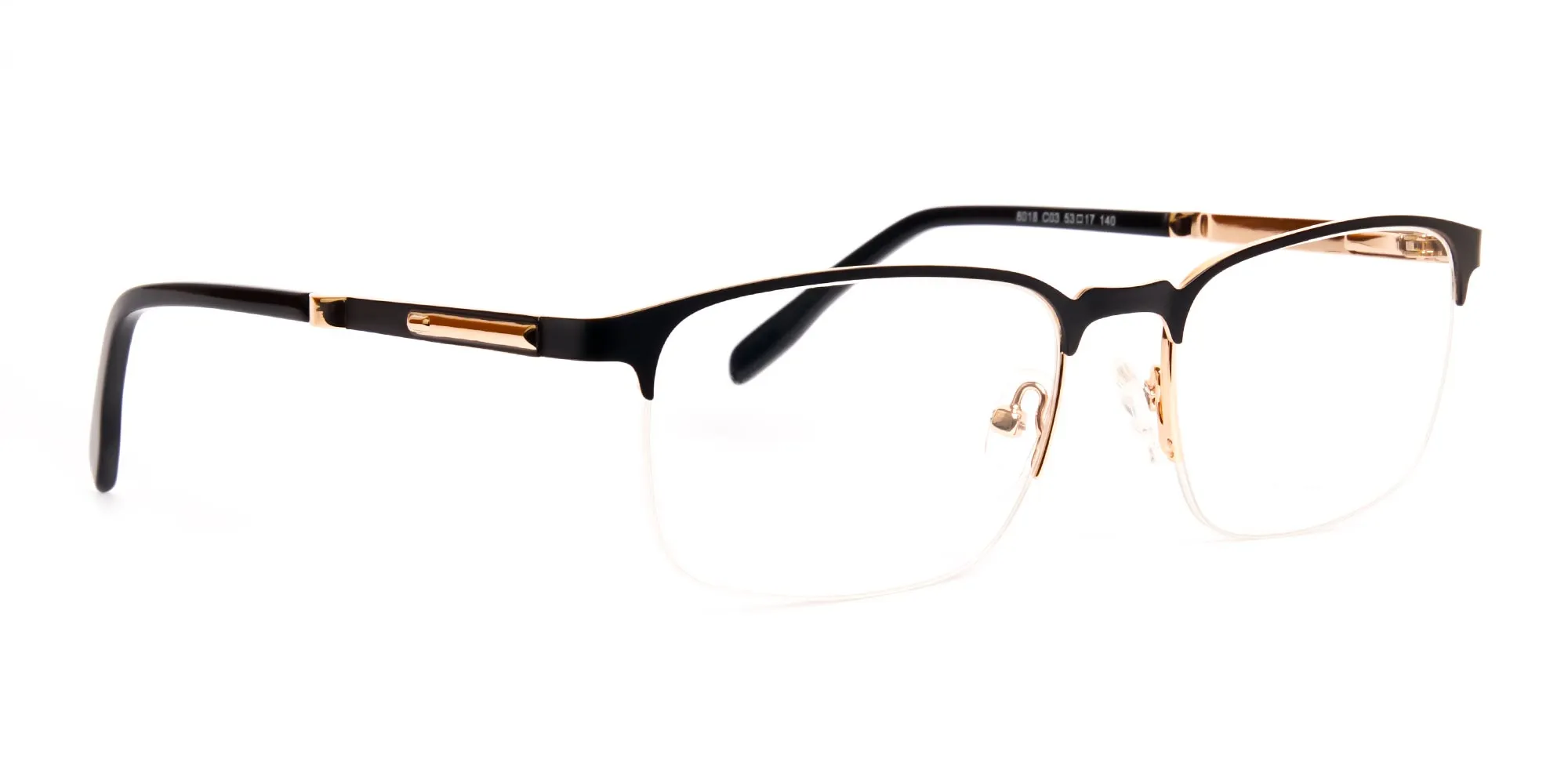 TOTON 3 - Black & Gold Rectangular Half-Rim Glasses | Specscart.®