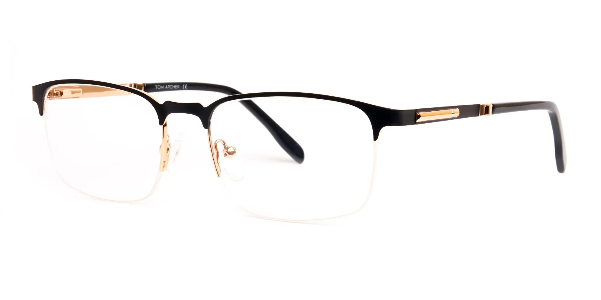 black and gold rectangular half rim glasses frames-2