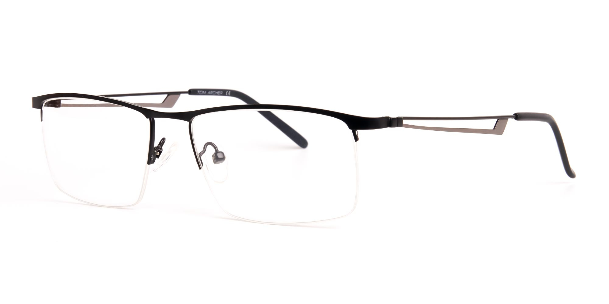 black and rectangular half-rim titanium glasses frames-1