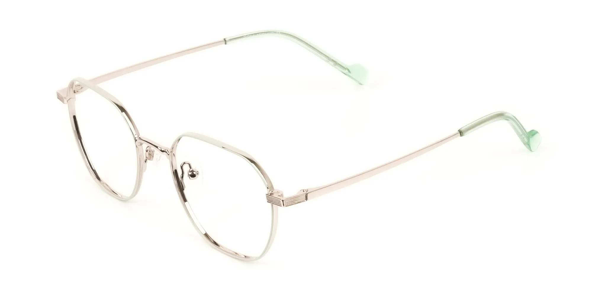 Gold Mint Green Geometric Glasses in Hexagon Shape - 2