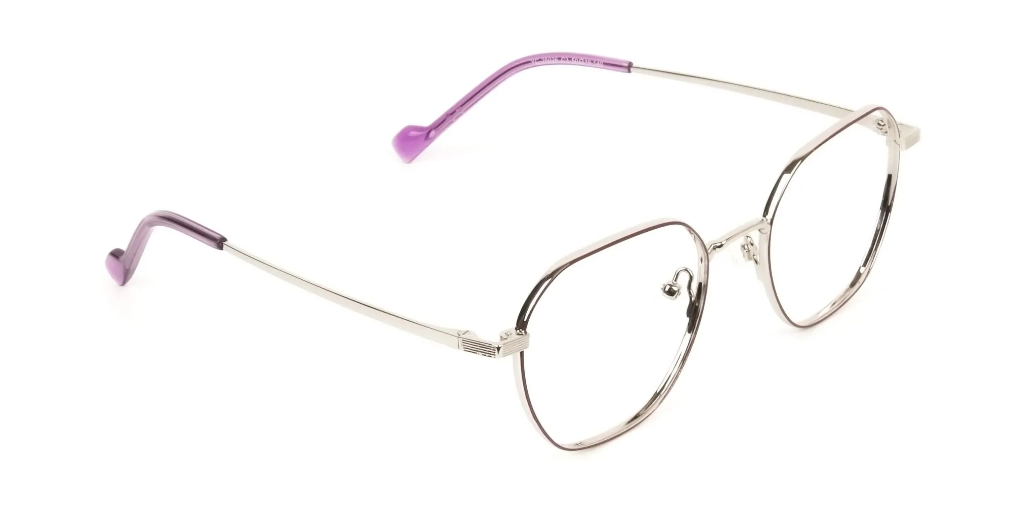 Silver Plum Purple Geometric Glasses in Hexagon Shape - 2