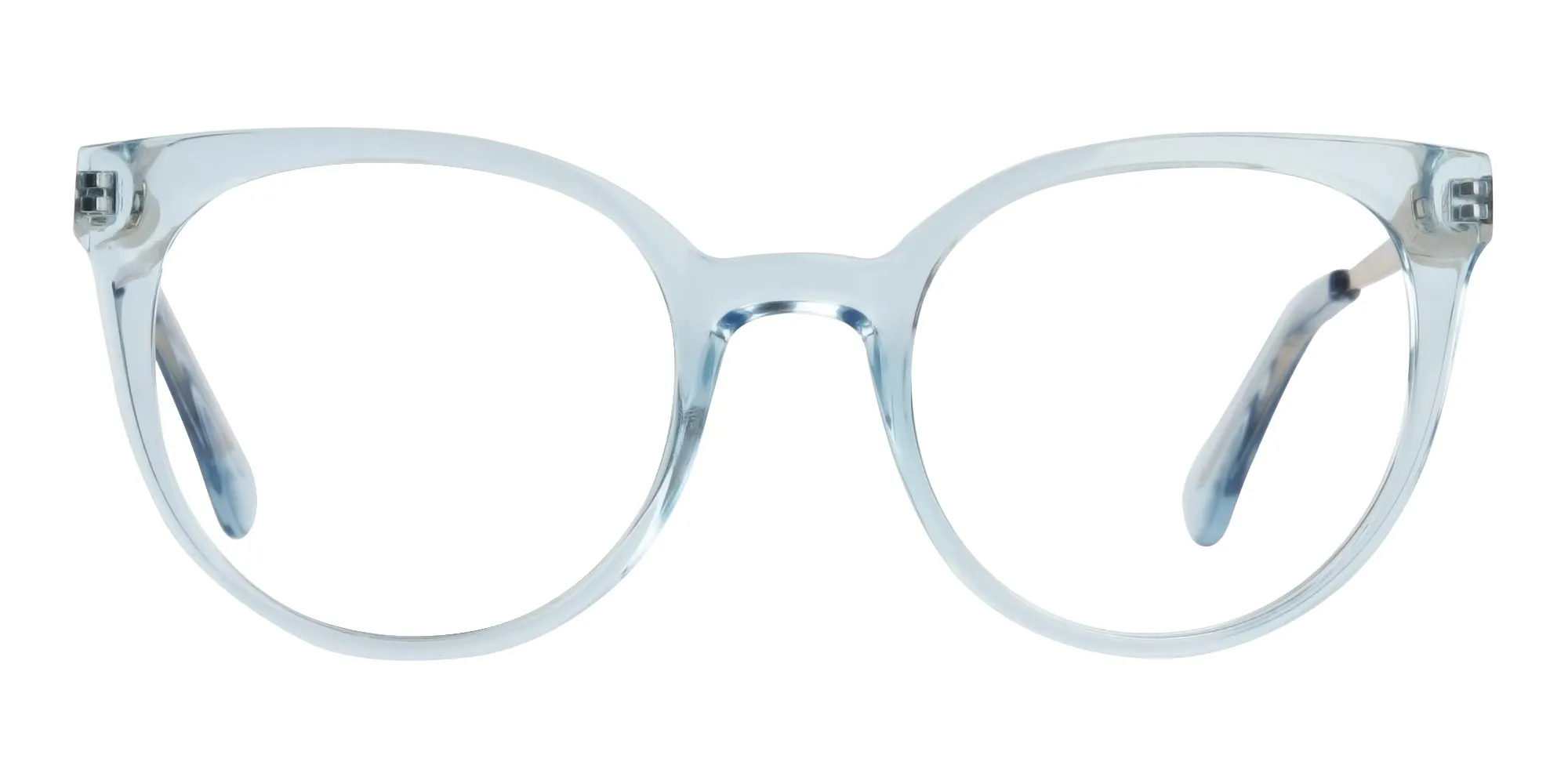Blue Round Cat-Eye Glasses Gold Temple-2