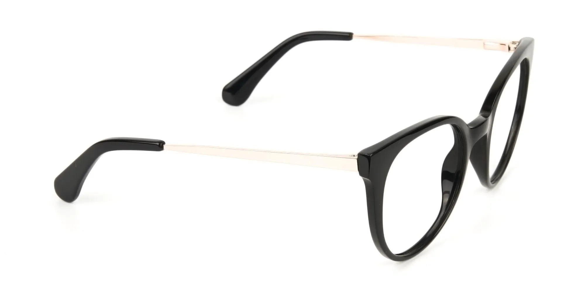 Black Round Cat-Eye Glasses Rose Gold Temple-2