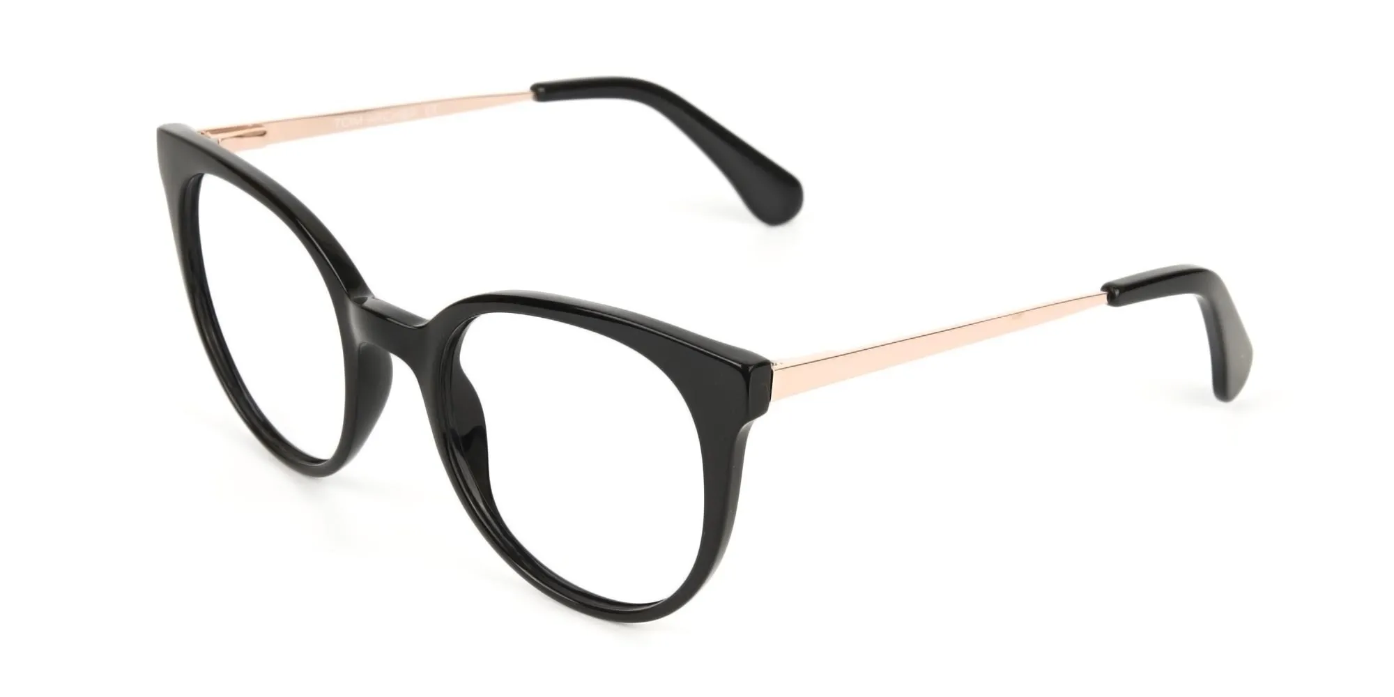 Black Round Cat-Eye Glasses Rose Gold Temple-2