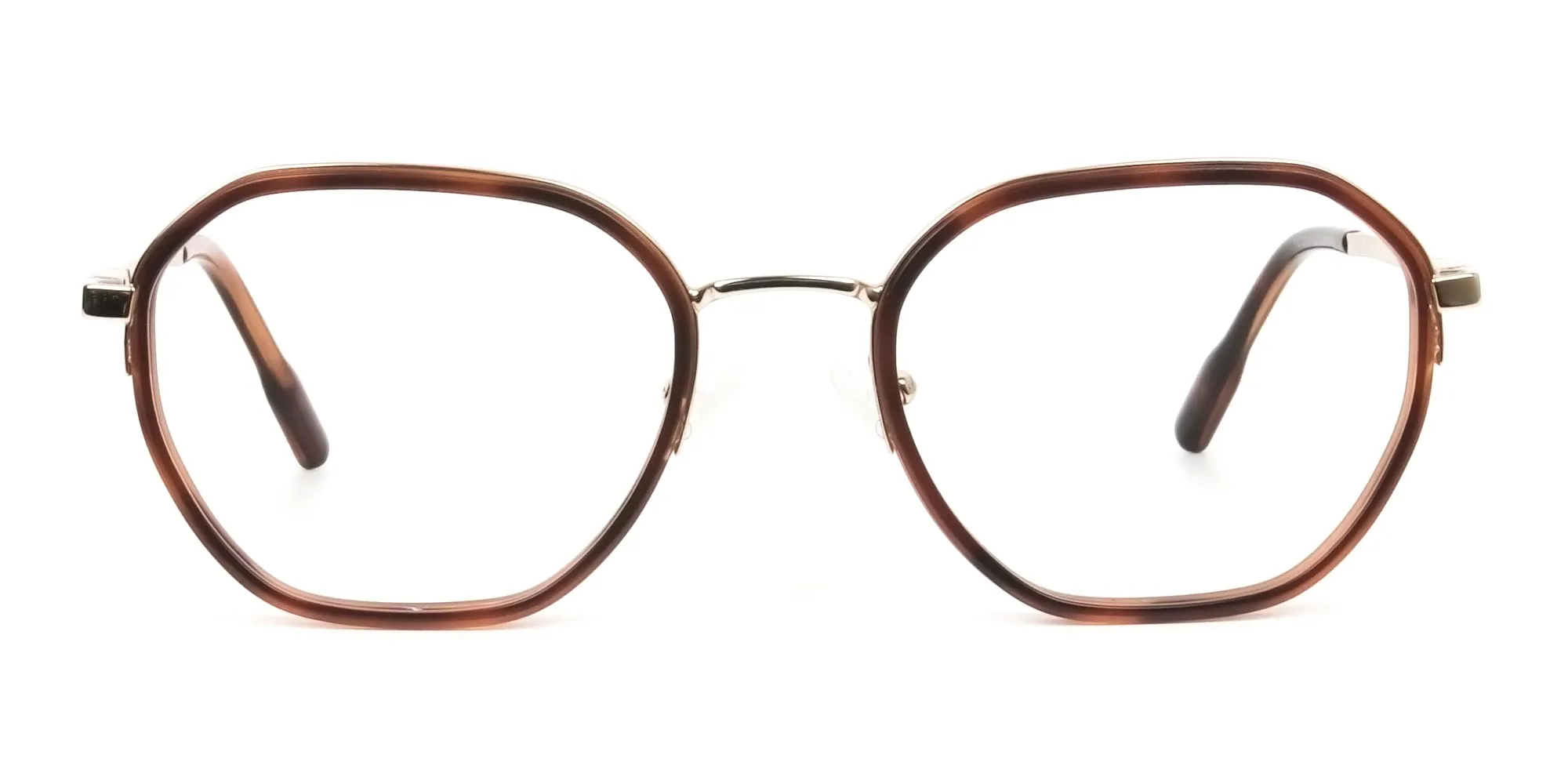 Square Brown Red Tortoise and Gold Geometric Glasses  - 2 