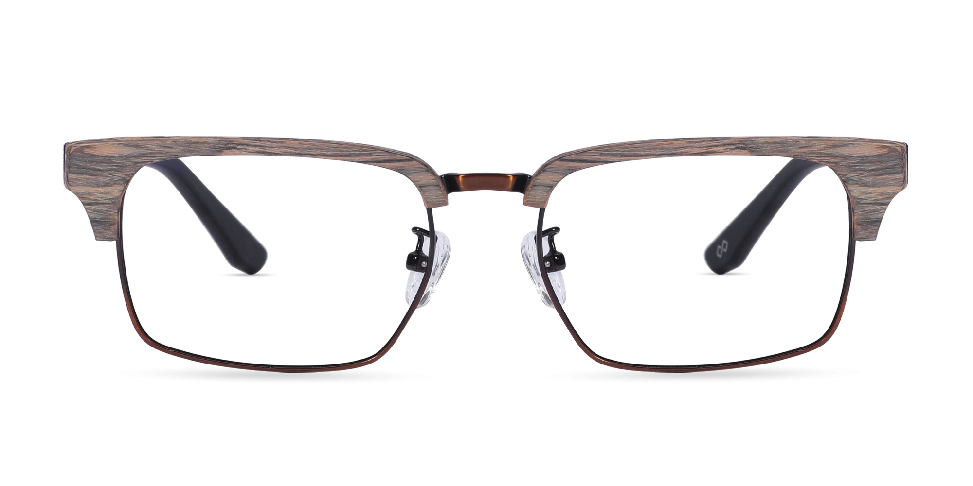 Beige Oak & Bronze Brown Wooden Metal Eyeglasses1