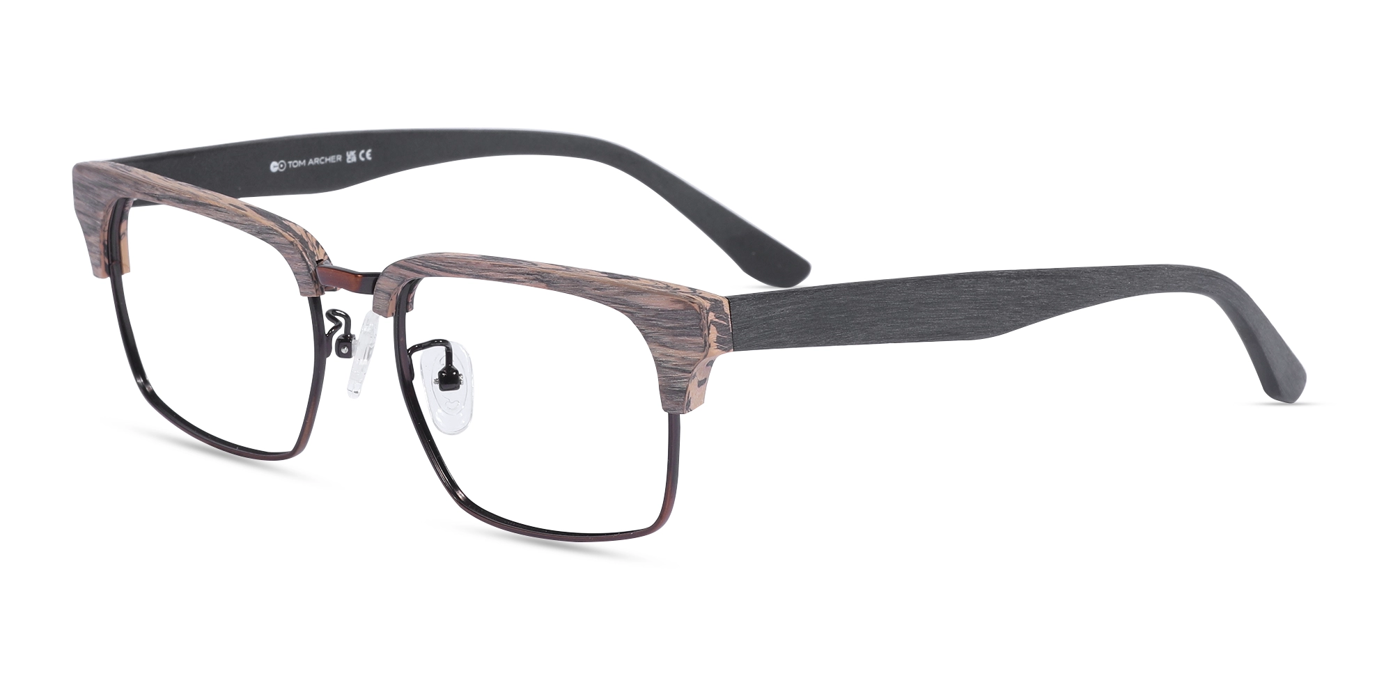 Beige Oak & Bronze Brown Wooden Metal Eyeglasses1