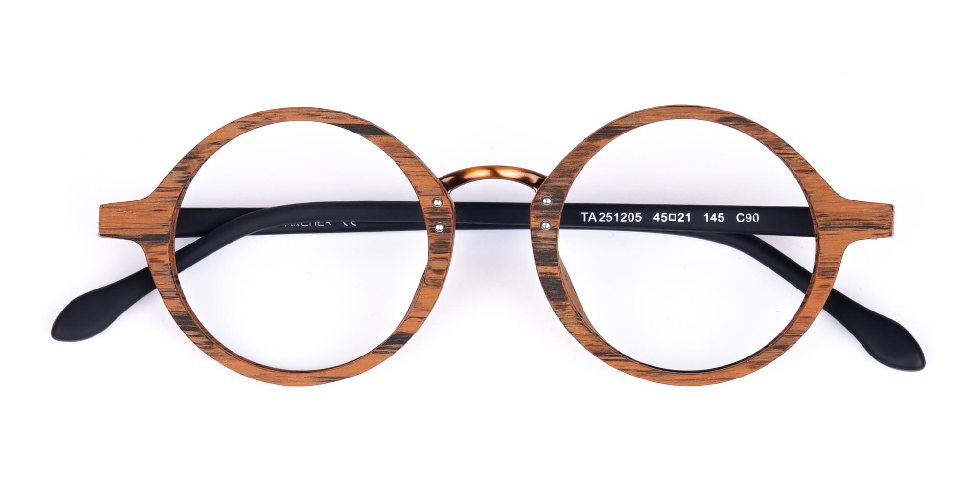Elm Brown Round Full Rim Wooden Glasses-1