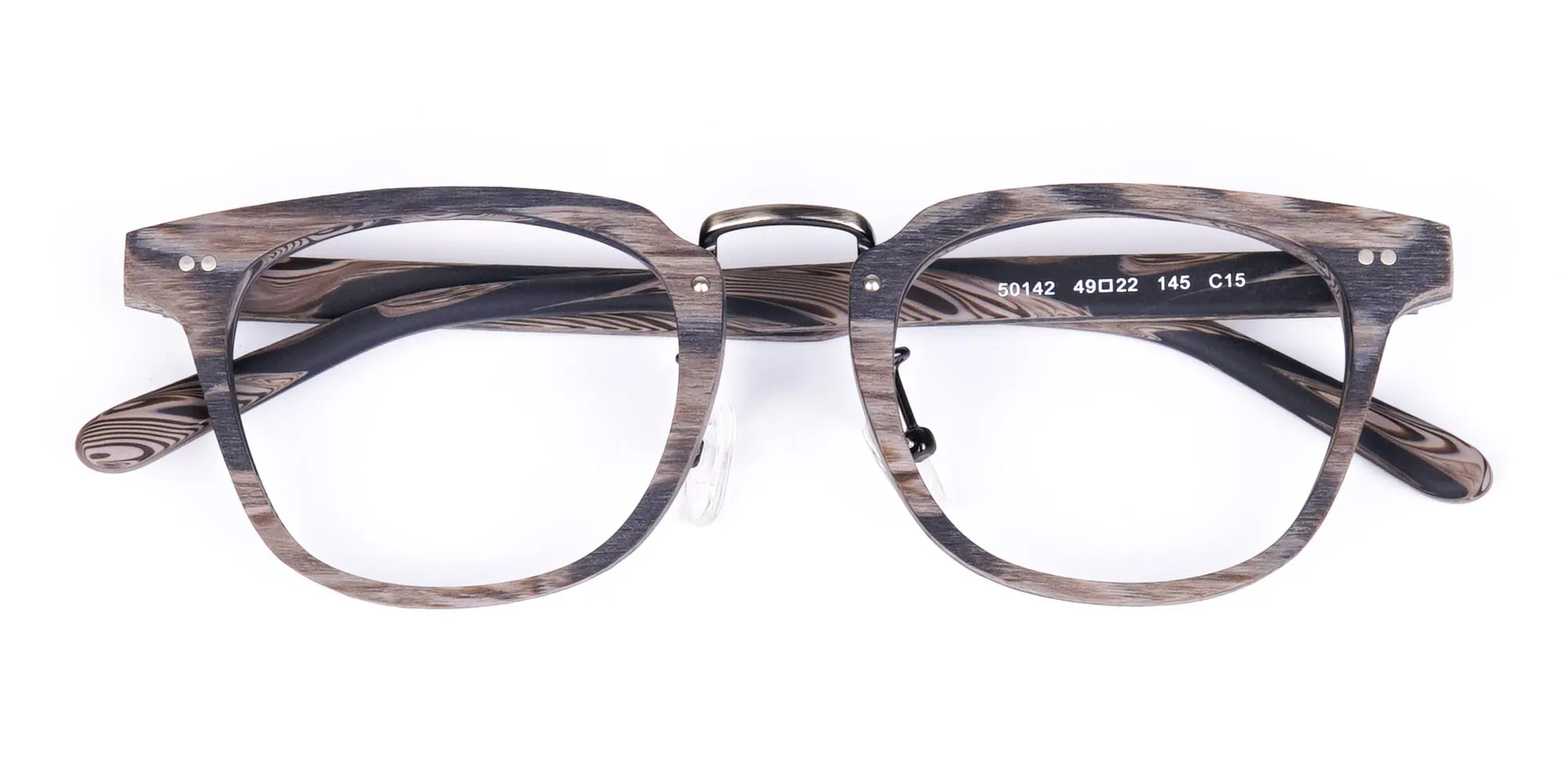 Stripe Grey Full Rim Wooden Glasses-2