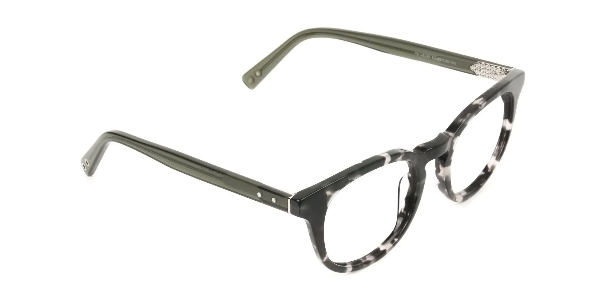 Marble Grey & Translucent Olive Green Round Glasses - 2