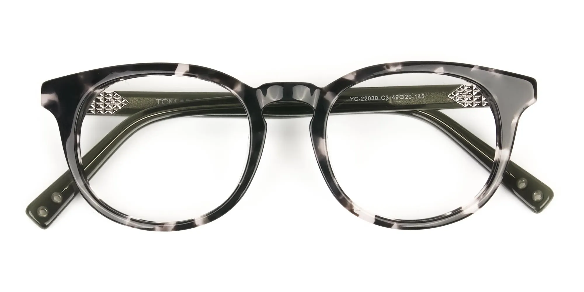 Marble Grey & Translucent Olive Green Round Glasses - 2