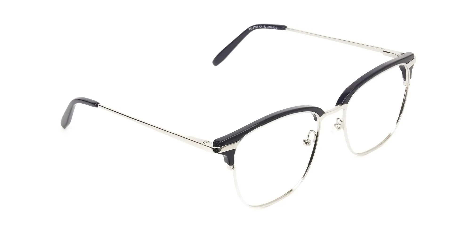 Square Silver & Indigo Blue Clubmaster Frames - 2