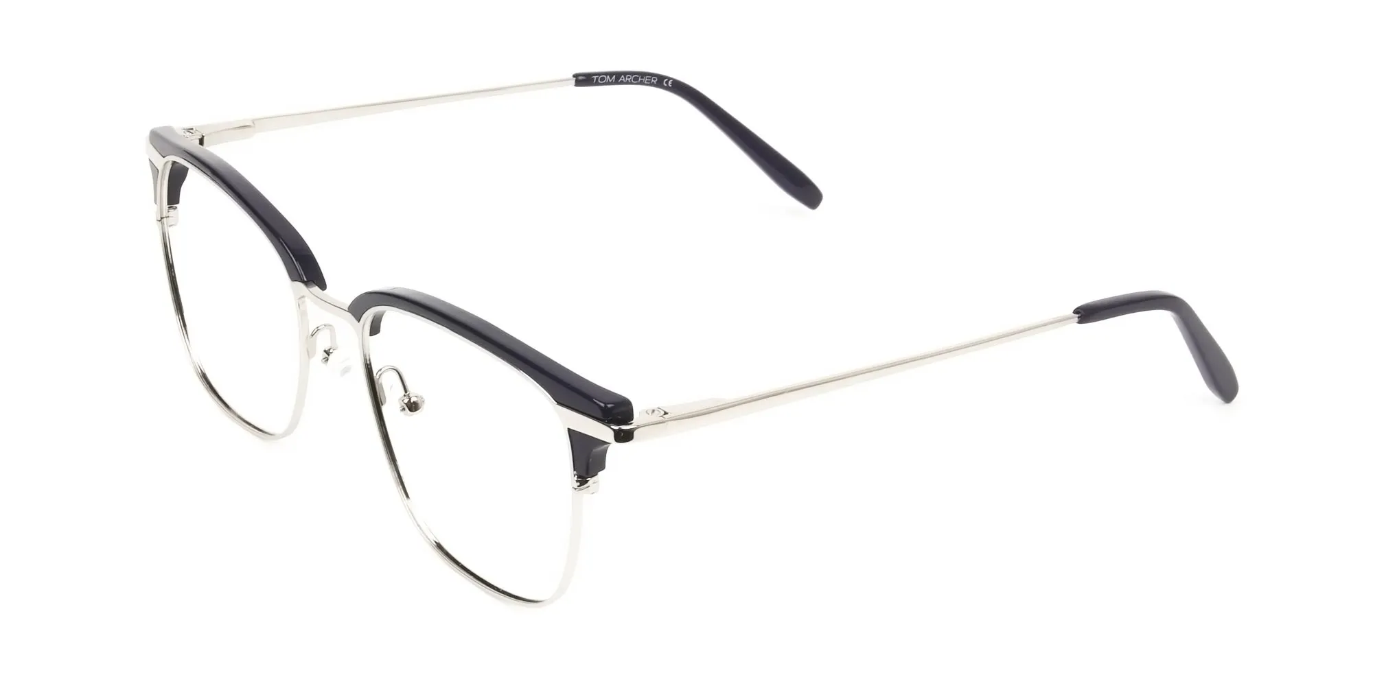 Square Silver & Indigo Blue Clubmaster Frames - 2