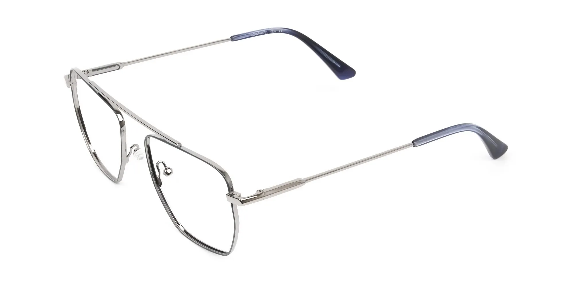 Silver and Royal Blue Wire Frame Glasses Men Women - 2 