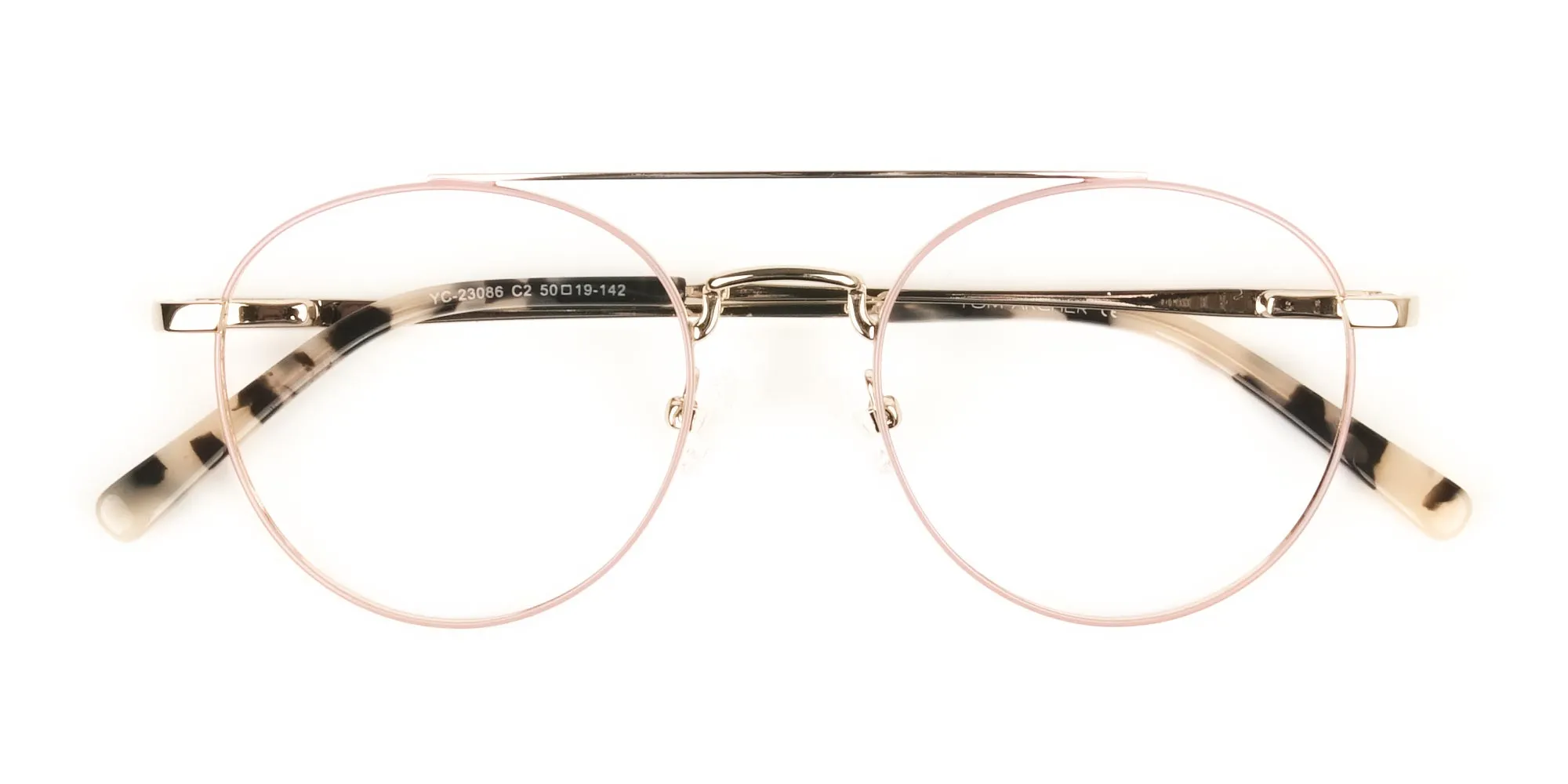 Lightweight Gold, Pink Round Pilot Glasses in Metal - 2