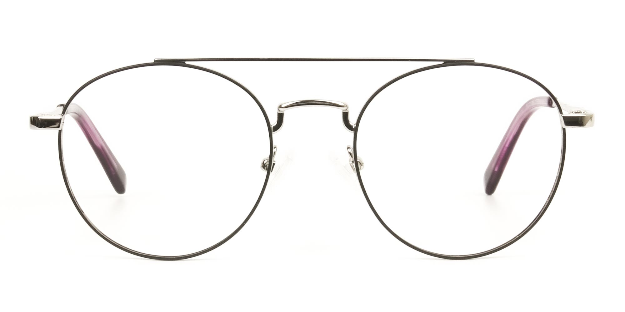 Lightweight Black & Silver Round Aviator Glasses in Metal - 1