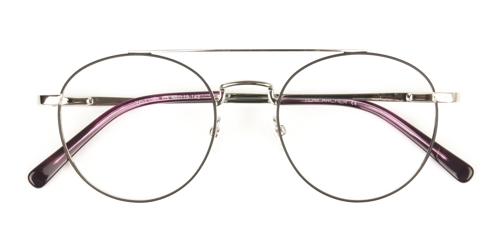 Lightweight Black & Silver Round Aviator Glasses in Metal - 1
