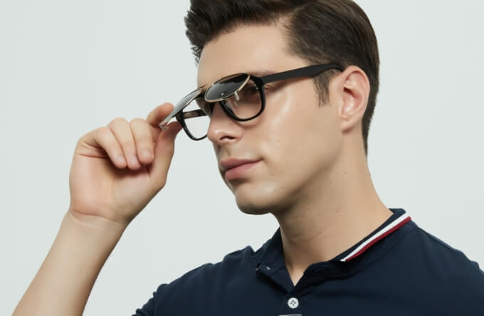 Glasses with clip-on sunglasses