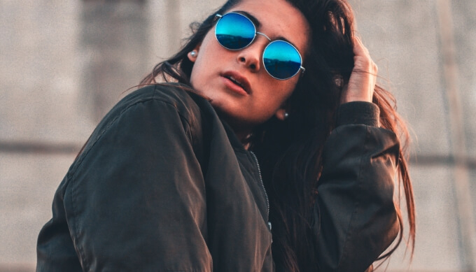 Blue mirrored prescription store sunglasses