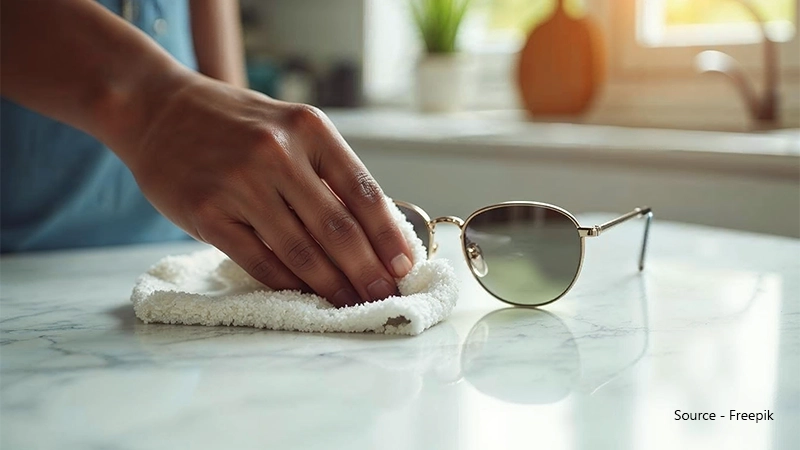 Removing scratches from sunglasses using a baby wash