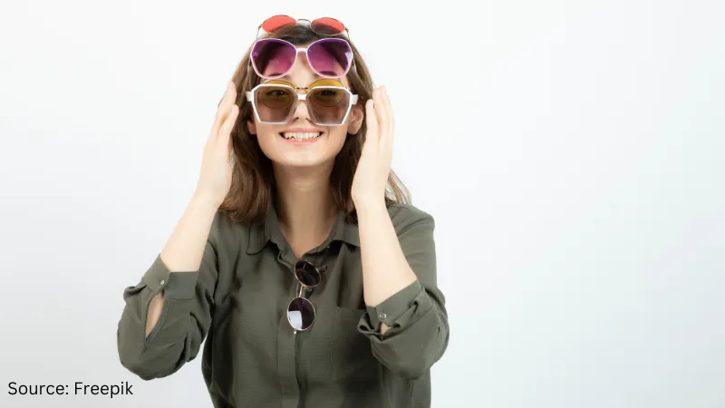 Lady wearing Geometric Glasses