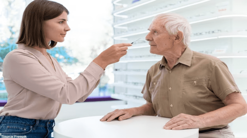 Image
of an elderly person trying on glasses