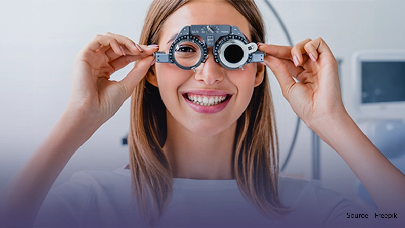 Eye-test-girl-picking-instrument