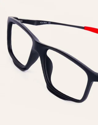 Black & Red Rectangular Full Rim Glasses
