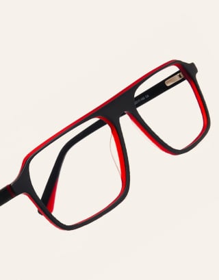 Black and Red Rectangular Full Rim Glasses